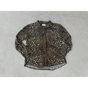 Ralph Lauren Blouse Women XL 100% Polyester Button Up Shirt Leopard Print